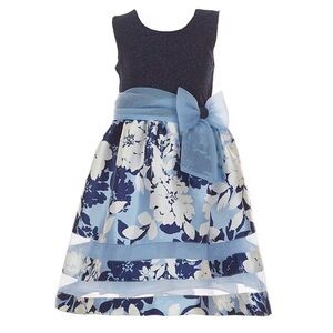 Little Girls Sleeveless Sparkle-Knit/Floral-Mikado Skirted Fit & Flare Dress 6t